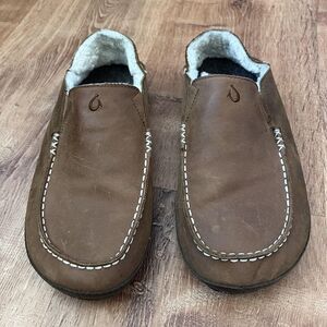 Olukai Moloa Slipper Shoes Mens Size 9 Shearling Lined Leather Casual Comfort